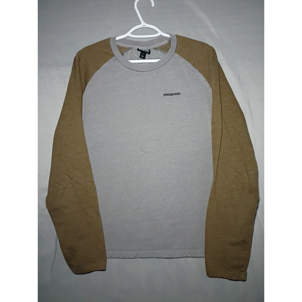 Patagonia P-6 Logo Sweatshirt Shirt Mens L Gray Organic Cotton Crew Lightweight